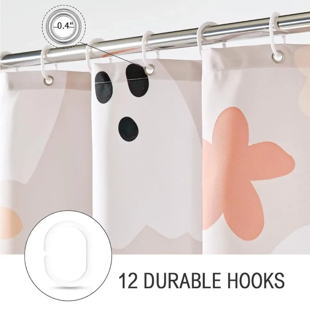 Floral Ghost Bathroom Shower Curtain Set With Hooks, Heavy Duty Fabric,…